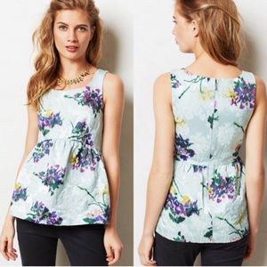 Anthropologie Leifsdottir Brocade Peplum Top Blue